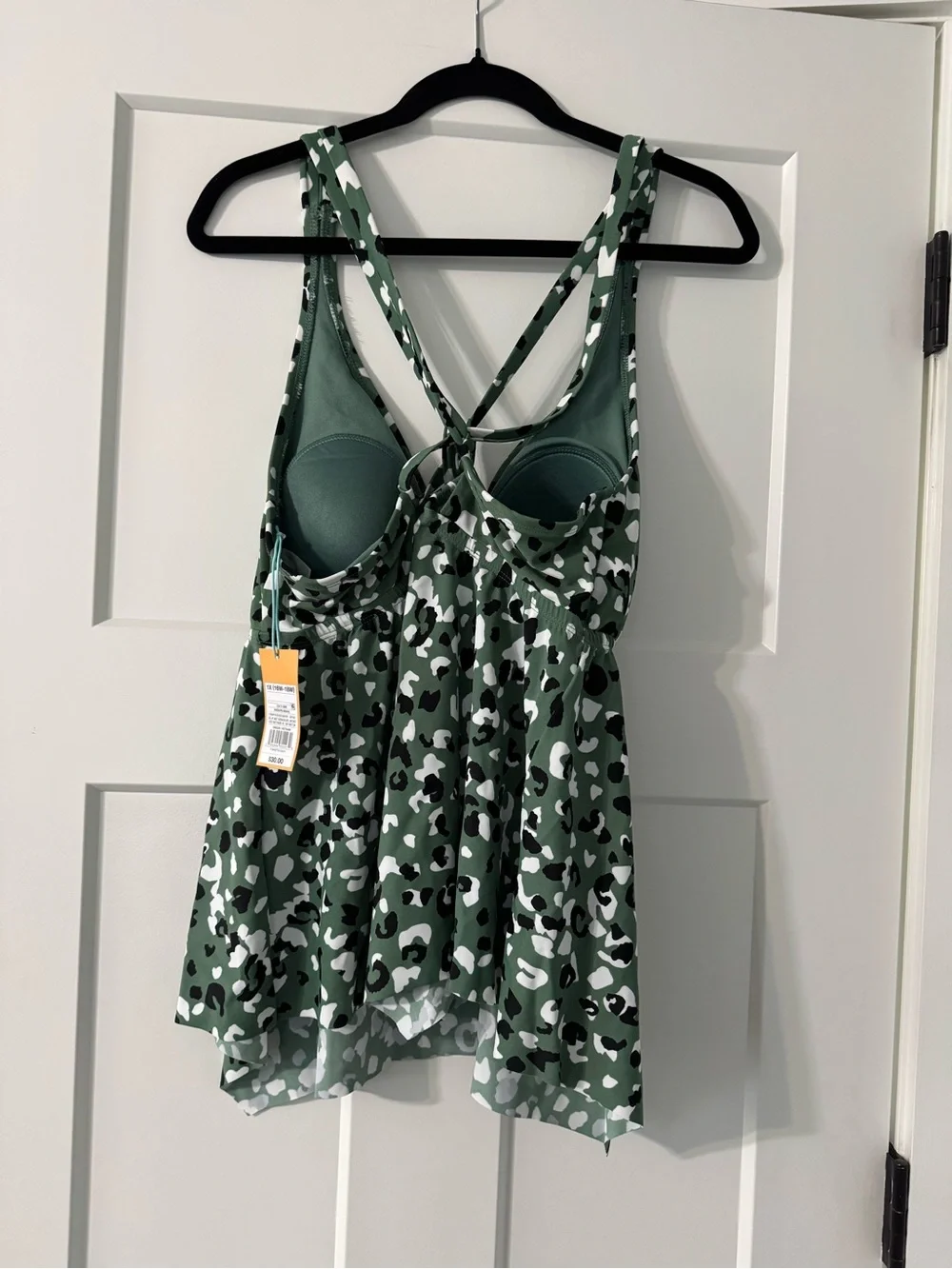 Kona Sol Green and Black Leopard Print Tankini Swim Top NWT